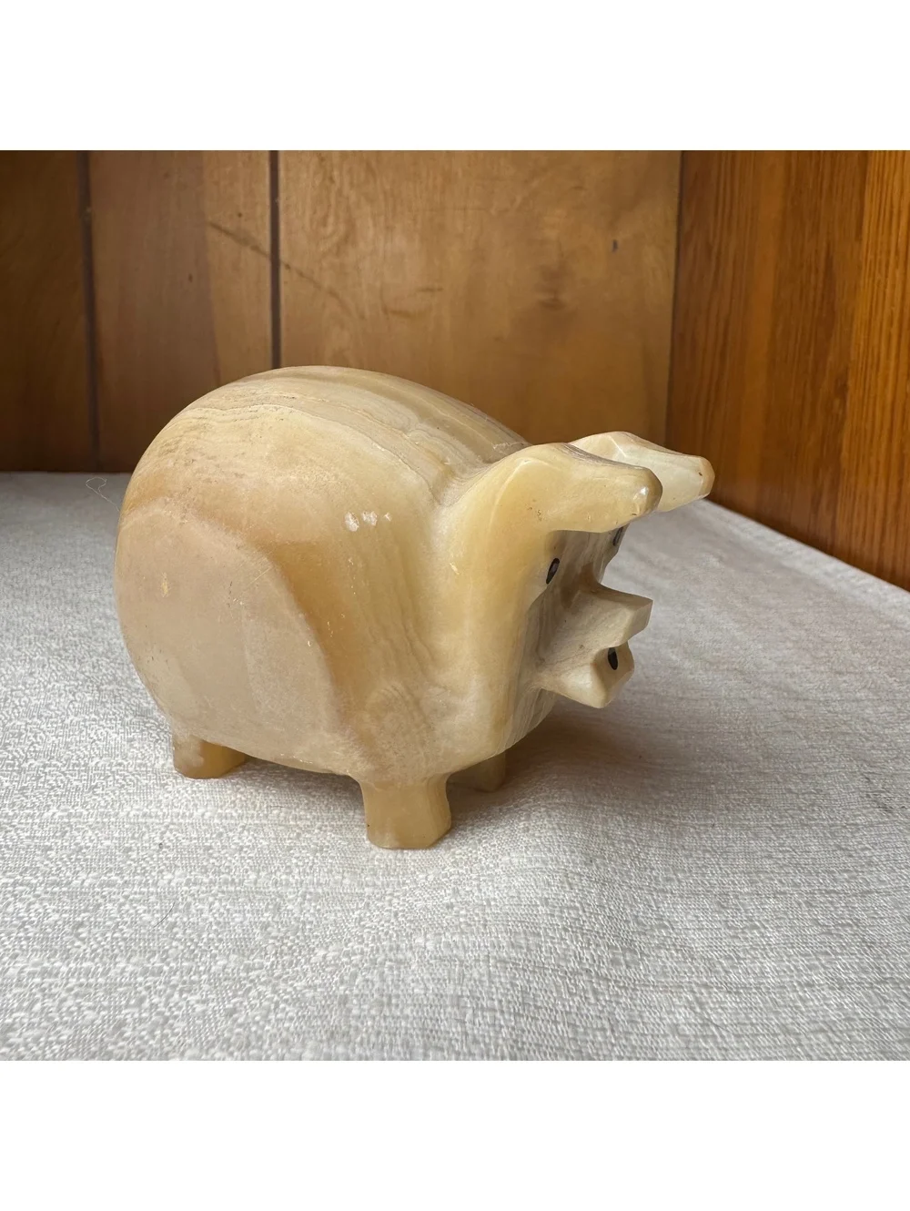 Carved Stone Pig Figurine Solid Beige Marble Look Farm Animal Decor